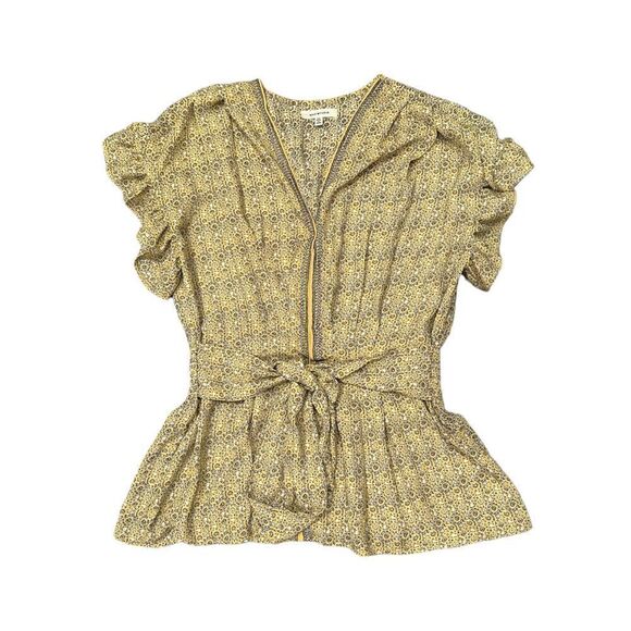 Max Studio Yellow Tie Front Short Sleeve Blouse - Picture 1 of 5